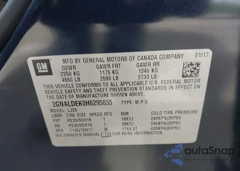 2017 Chevrolet Equinox Premier from USA, damaged, VIN 2GNALDEK0H6295835